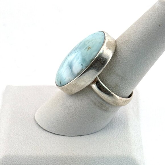 Estate Sterling Silver 925 Oval Larimar Gemstone Ring Size 8, 9.1g Statement - Picture 4 of 8